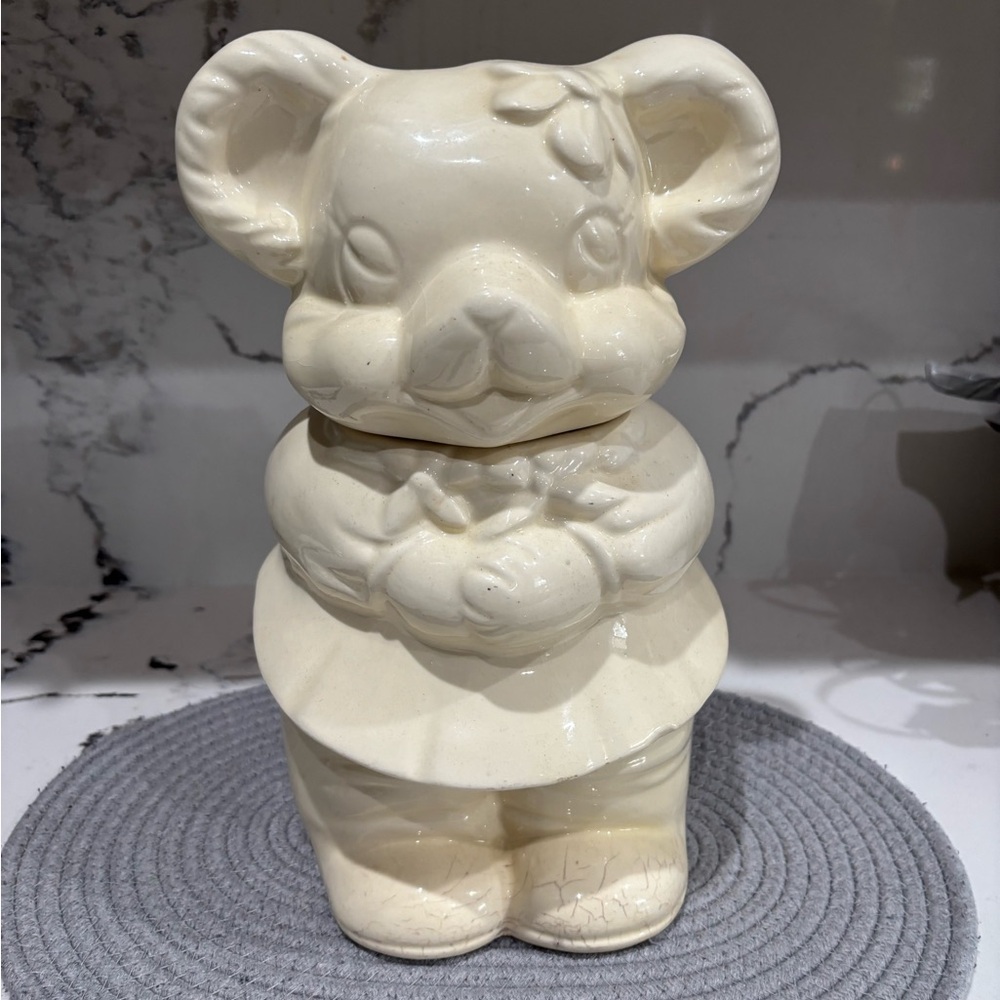 Double sided male/ female Ceramic Bear cookie jar 1950